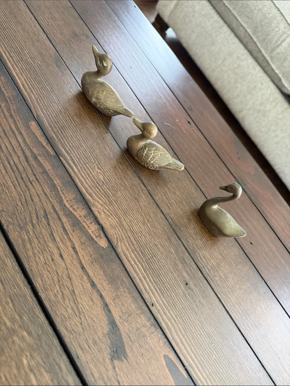 Brass Duck Swan Figurine Set 3 Piece Vintage Bird Decor
